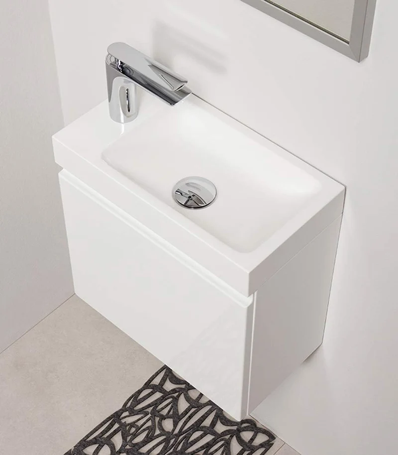 Quentis Badmöbel Gäste-WC Set Faros 40 cm, Waschbecken mit Unterschrank (weiss glänzend), Weiss Glän