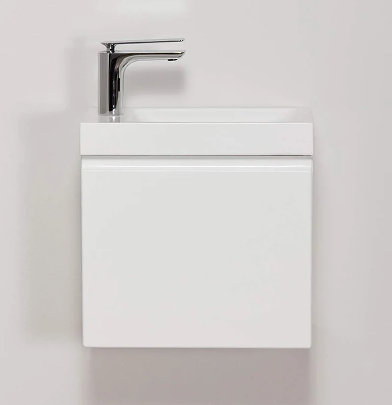 Quentis Badmöbel Gäste-WC Set Faros 40 cm, Waschbecken mit Unterschrank (weiss glänzend), Weiss Glän