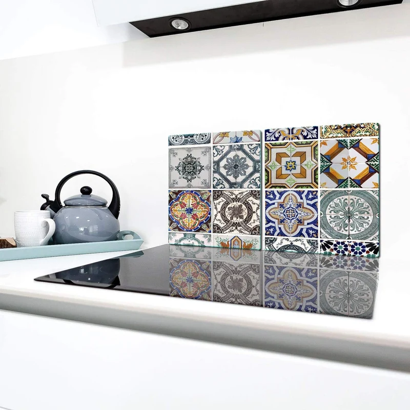 TMK | Herdabdeckplatten Set 2x40x52 cm Ceranfeld Abdeckung Glas Spritzschutz Abdeckplatte Glasplatte