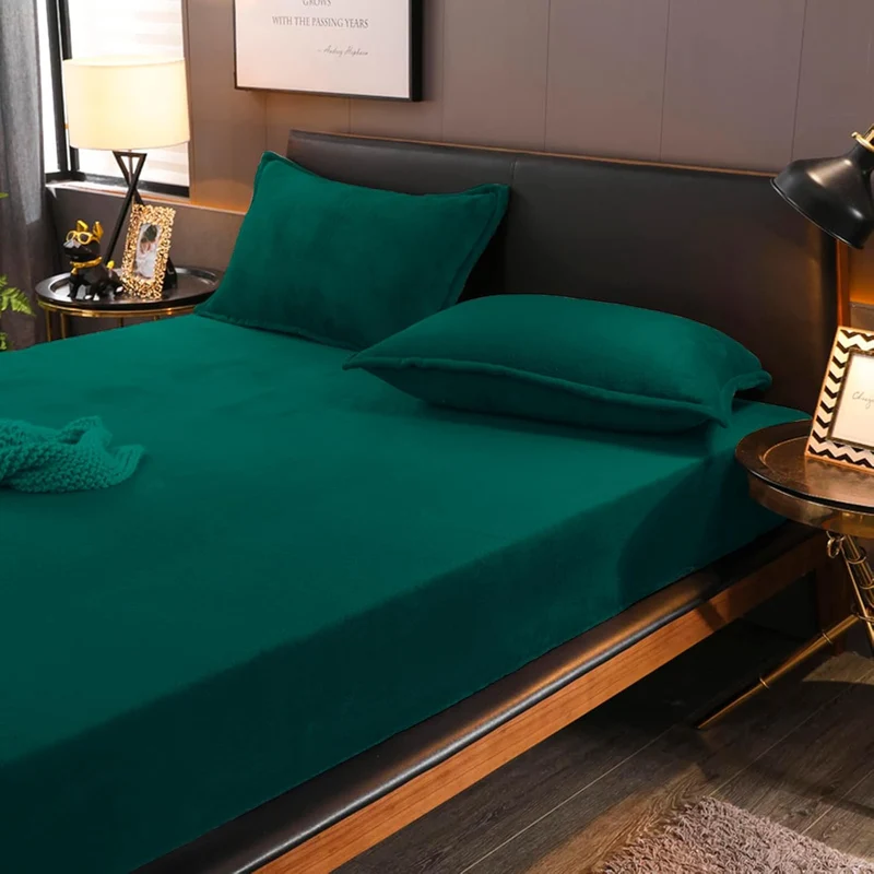 Boqingzhu Flauschige Plüsch Spannbettlaken 180x200cm Grün Dunkelgrün Fleece Flanell Cashmere Touch S