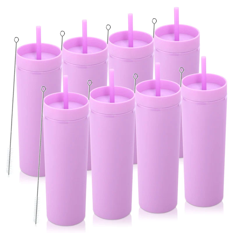 Volhoply 600ml Trinkbecher mit Deckel und Strohhalm Achterpack,Doppelwandiger Wiederverwendbar Reise