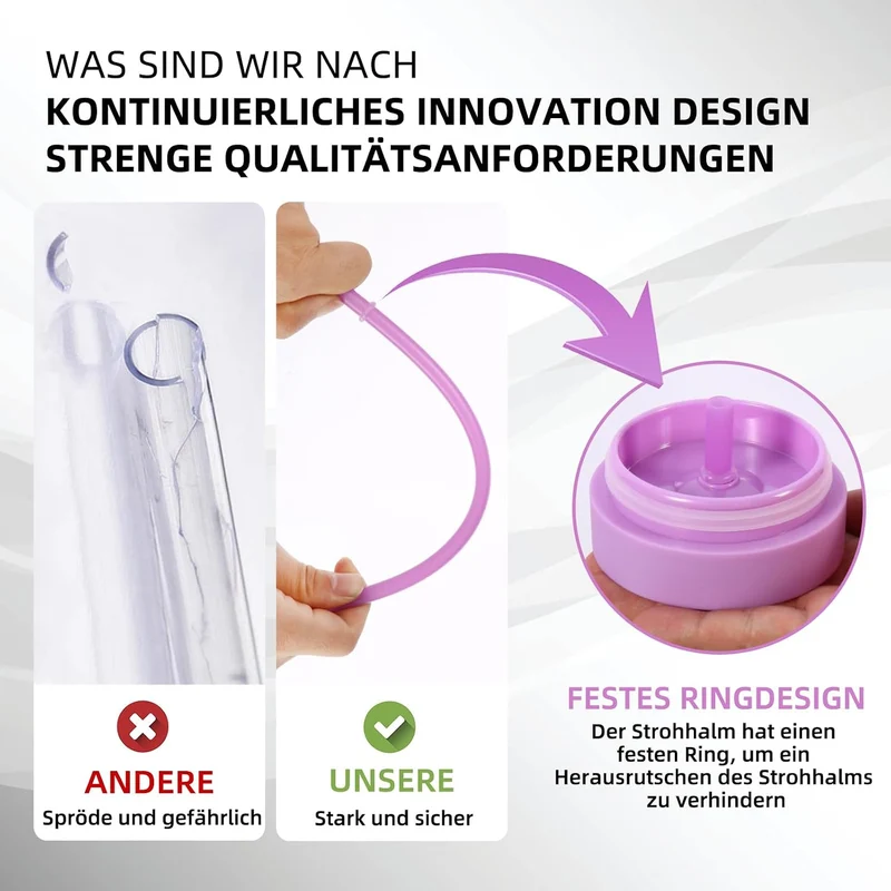 Volhoply 600ml Trinkbecher mit Deckel und Strohhalm Achterpack,Doppelwandiger Wiederverwendbar Reise