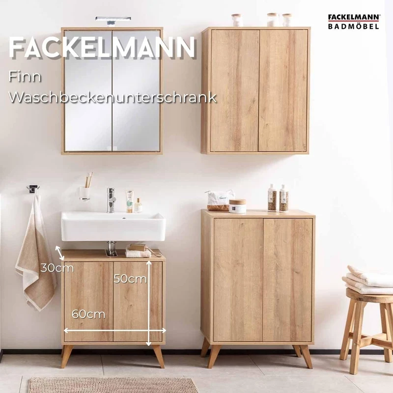 FACKELMANN Finn Waschbeckenunterschrank (60 x 50 x 30,5 cm) – Unterschrank für Waschbecken mit Aussp