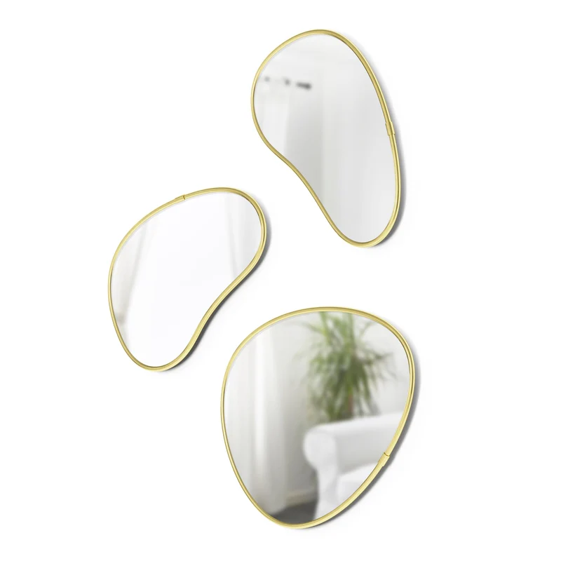 Umbra Hubba Pebble Wandspiegel Set, Moderne Design Spiegel mit Organischer Form, 3er-Set, Messing Me