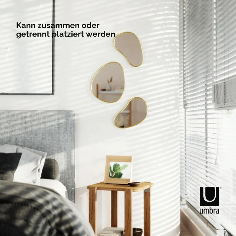 Umbra Hubba Pebble Wandspiegel Set, Moderne Design Spiegel mit Organischer Form, 3er-Set, Messing Me
