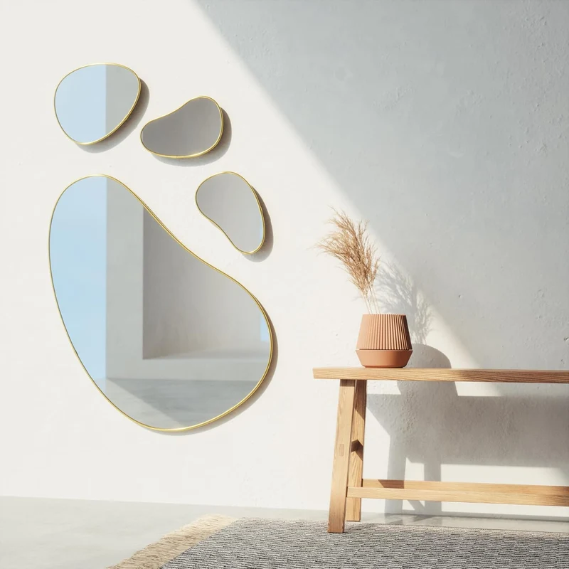 Umbra Hubba Pebble Wandspiegel Set, Moderne Design Spiegel mit Organischer Form, 3er-Set, Messing Me