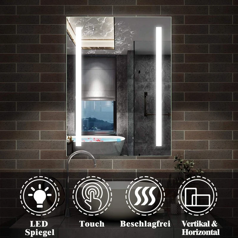 Aica Sanitär LED Bad Spiegel 50×70cm Badspiegel mit Beleuchtung Lichtspiegel Badezimmerspiegel Dekor