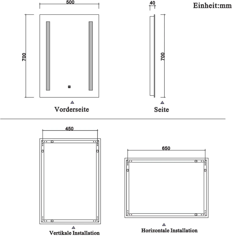 Aica Sanitär LED Bad Spiegel 50×70cm Badspiegel mit Beleuchtung Lichtspiegel Badezimmerspiegel Dekor