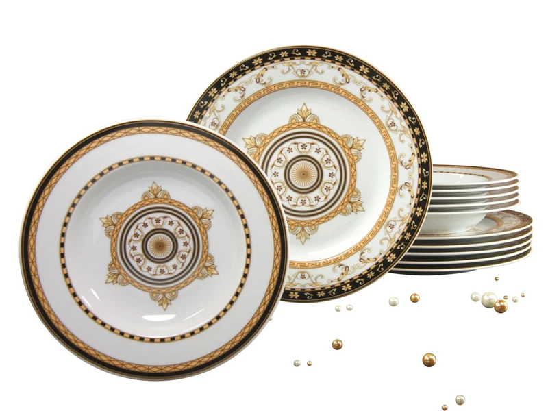 Creatable 15086, Serie Majestosa schwarz, teilig Tafelservice 12 TLG, Porzellan, Mehrfarbig, 31x30x2