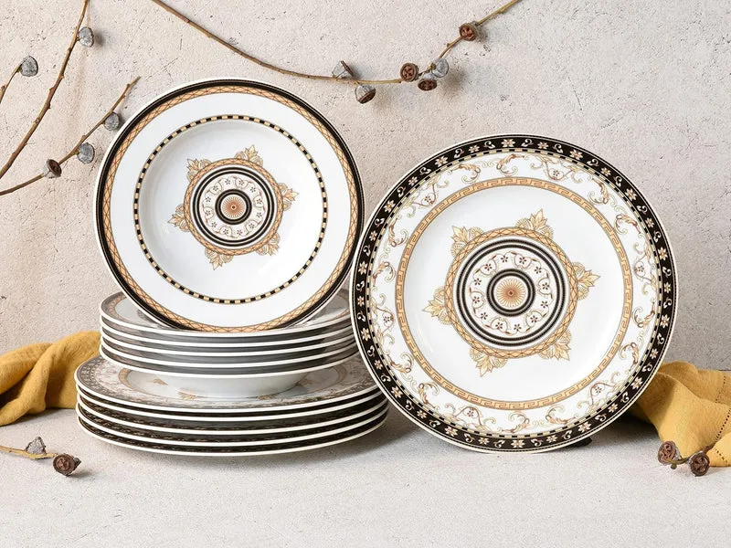 Creatable 15086, Serie Majestosa schwarz, teilig Tafelservice 12 TLG, Porzellan, Mehrfarbig, 31x30x2