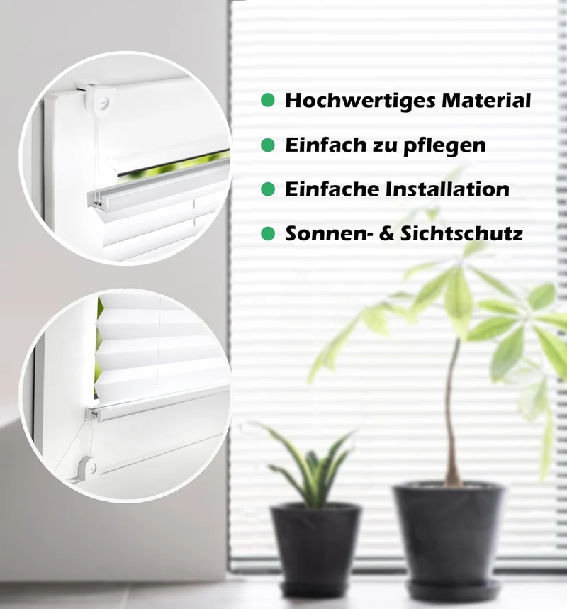 Domdeco Plissee 60x120cm Weiss mit weiss lackierten Alu-Profilen, KlemmFix-Halterung zur Montage ohn