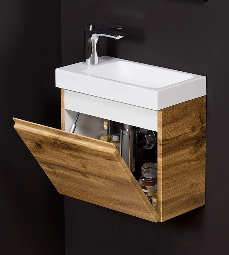 Quentis Badmöbel Gäste-WC Set Faros 40 cm, Waschbecken mit Unterschrank (Eiche Natur), Eiche Natur