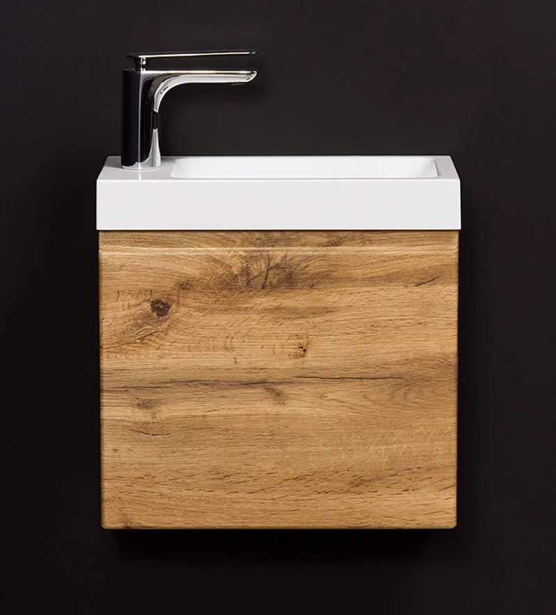 Quentis Badmöbel Gäste-WC Set Faros 40 cm, Waschbecken mit Unterschrank (Eiche Natur), Eiche Natur