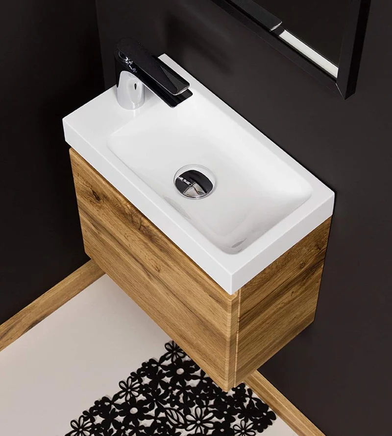 Quentis Badmöbel Gäste-WC Set Faros 40 cm, Waschbecken mit Unterschrank (Eiche Natur), Eiche Natur