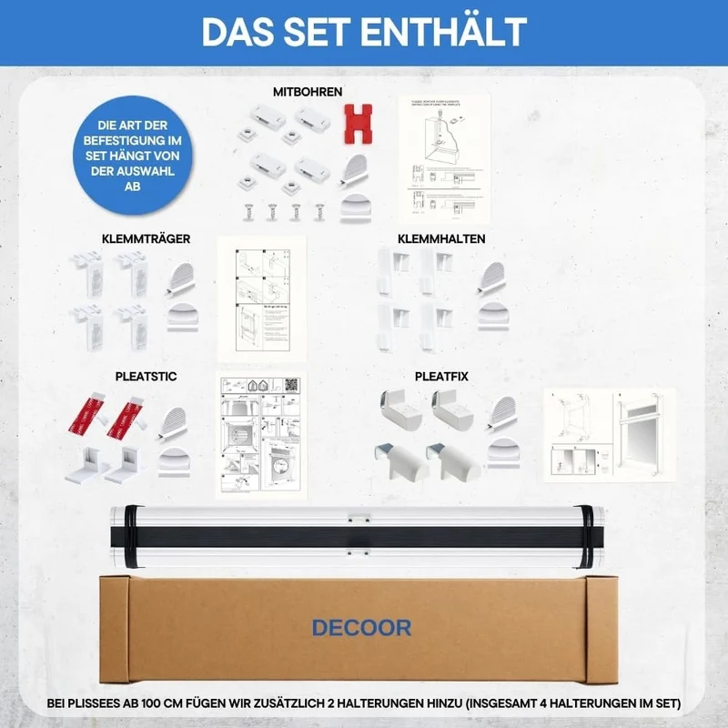 DECOOR Plissee Faltrollo nach mass Breite 120-160 cm Höhe 120-219 cm 24 Farben Rollo für Fenster und