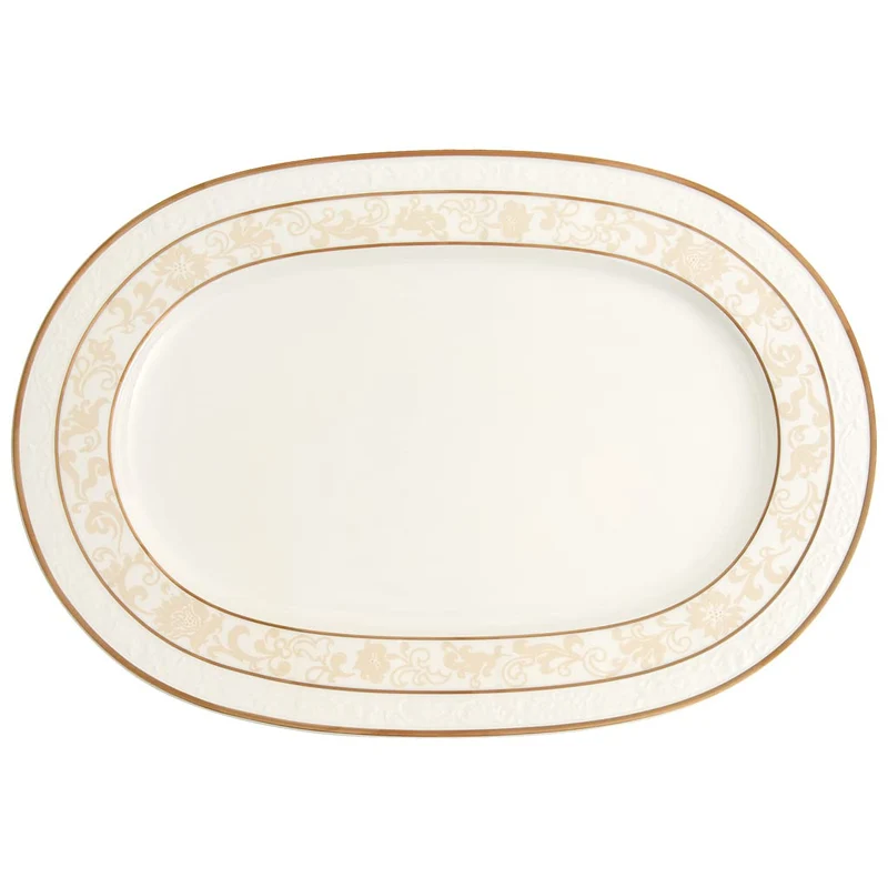 Villeroy & Boch 10-4390-2940 Ivoire Platte oval, Porzellan, Gold/Weiss/Beige, 42.4 x 29.4 x 2 cm, 1