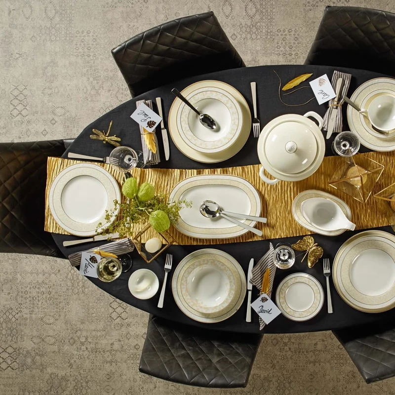 Villeroy & Boch 10-4390-2940 Ivoire Platte oval, Porzellan, Gold/Weiss/Beige, 42.4 x 29.4 x 2 cm, 1