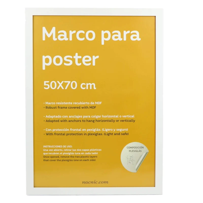 Nacnischer weisser Rahmen für Fotos, Poster, Bettwäsche, Diplome. Grösse (50x70 cm). Einbust von mdf