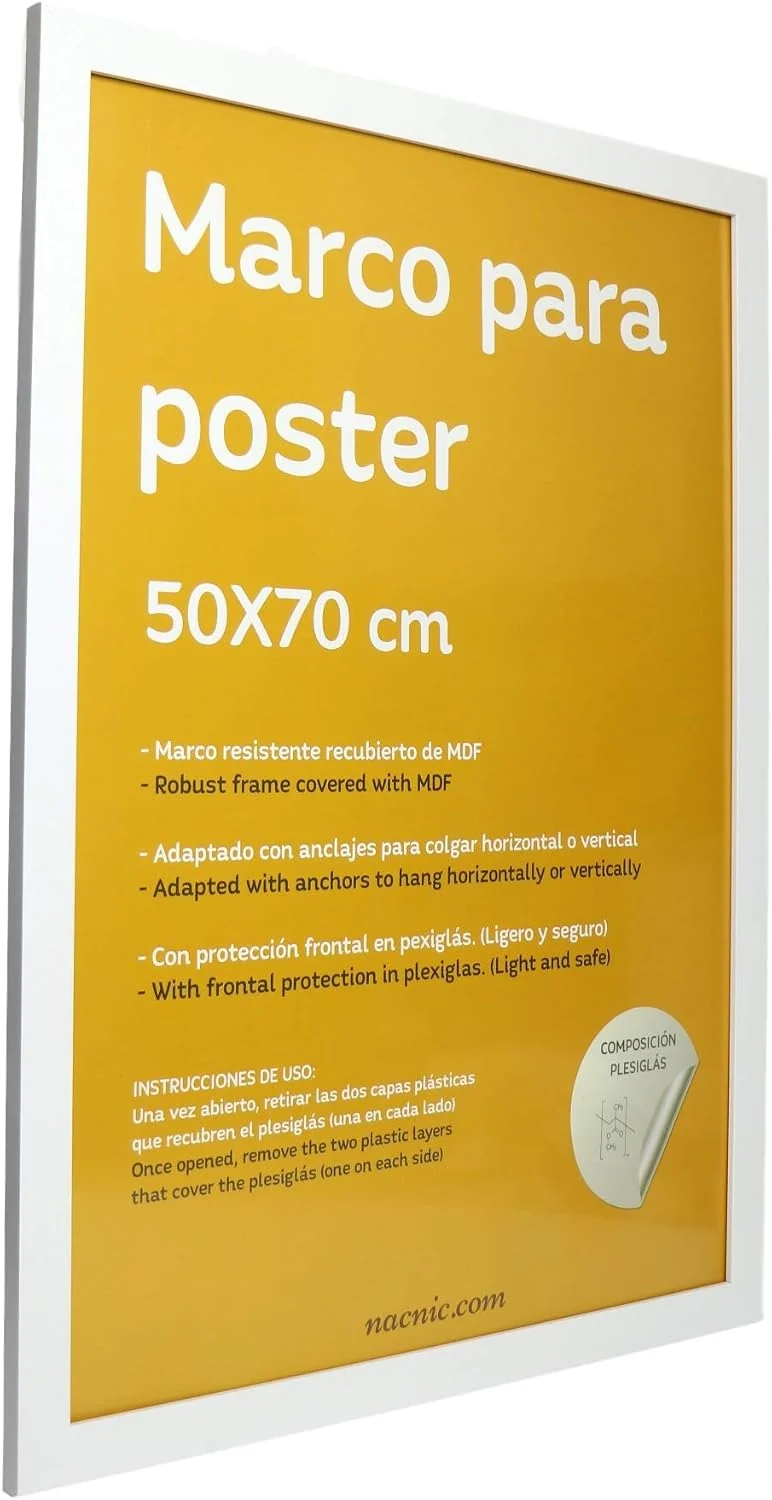 Nacnischer weisser Rahmen für Fotos, Poster, Bettwäsche, Diplome. Grösse (50x70 cm). Einbust von mdf