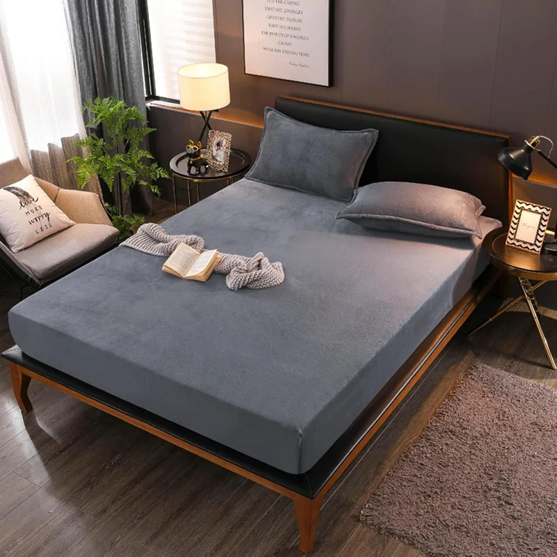 Boqingzhu Flauschige Plüsch Spannbettlaken 180x200cm Grau Fleece Flanell Cashmere Touch Spannbetttuc