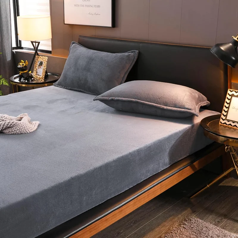 Boqingzhu Flauschige Plüsch Spannbettlaken 180x200cm Grau Fleece Flanell Cashmere Touch Spannbetttuc