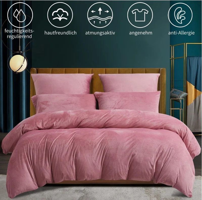 Boqingzhu Plüsch Bettwäsche 155×220cm Biber Rosa Altrosa Flanell Winter Warm Kuschelig Flauschig Bet