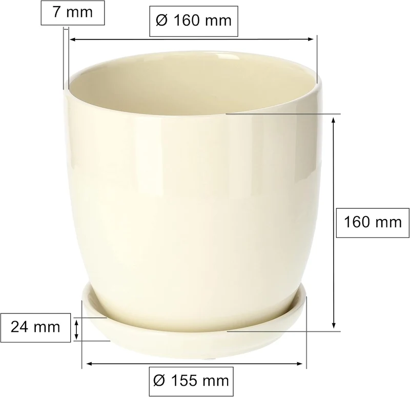 KOTARBAU® 2er Set Keramik Blumentopf Übertopf für Blumen Pflanzen ⌀ 17 cm mit Tropfschale Beige ⌀ 17