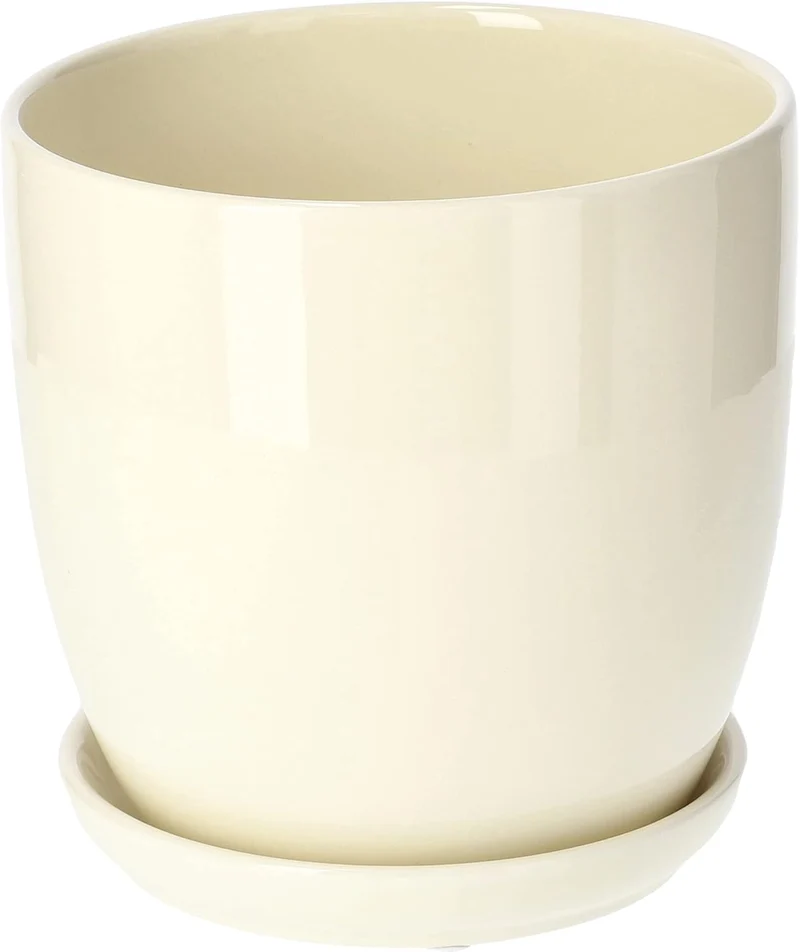 KOTARBAU® 2er Set Keramik Blumentopf Übertopf für Blumen Pflanzen ⌀ 17 cm mit Tropfschale Beige ⌀ 17