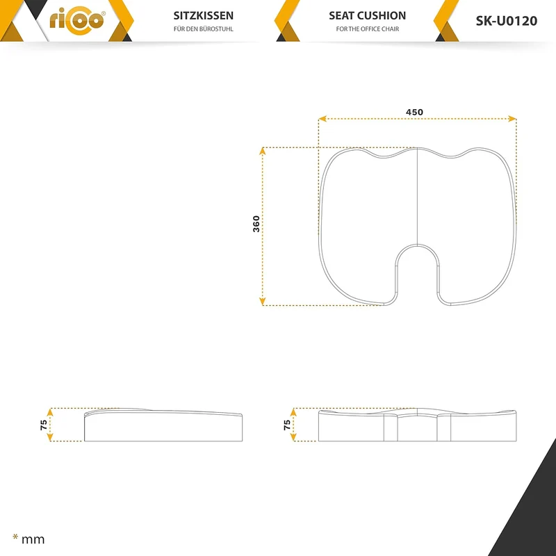 RICOO Ergonomisches Sitzkissen Orthopädisch Steissbeinkissen SK-U0120 Sitzerhöhung Stuhlkissen gegen