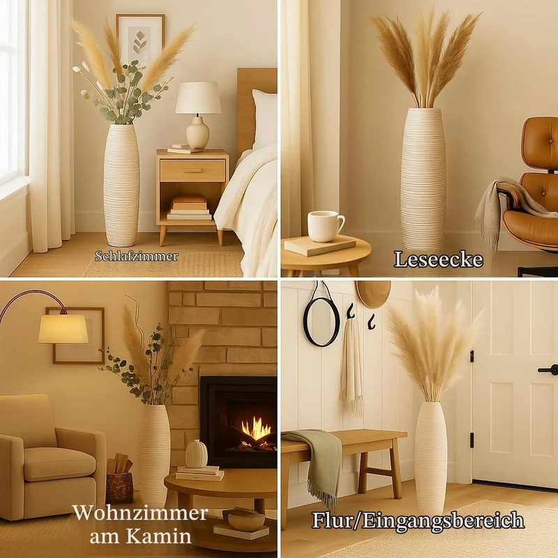 Leewadee Grosse Bodenvase für Dekozweige hohe Standvase Design Holzvase, Holz, 70 cm, White Wash 70