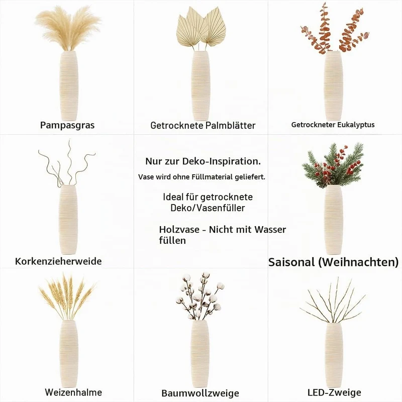 Leewadee Grosse Bodenvase für Dekozweige hohe Standvase Design Holzvase, Holz, 70 cm, White Wash 70