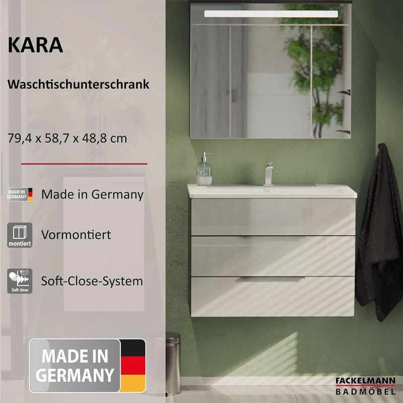 FACKELMANN Waschtischunterschrank KARA / Badschrank mit Soft-Close-System / Masse (B x H x T): ca. 8