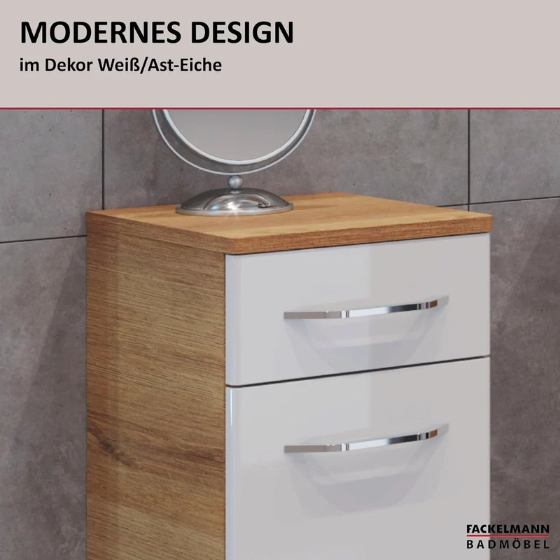 FACKELMANN Milano Midischrank mit Tür und Schublade – Schrank für Badezimmer (30,5 cm x 83 cm x 32 c
