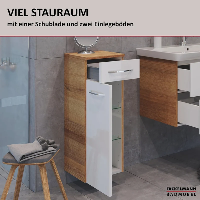 FACKELMANN Milano Midischrank mit Tür und Schublade – Schrank für Badezimmer (30,5 cm x 83 cm x 32 c