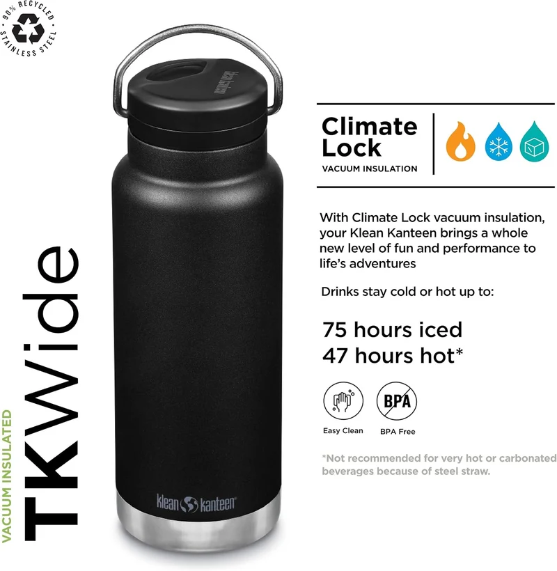 Klean Kanteen TKWide 32 oz (mit Drehverschluss) – Schwarz, Schwarz