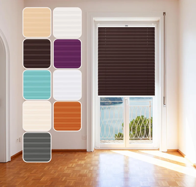 Domdeco Plissee 55x120cm Braun mit weiss lackierten Alu-Profilen, KlemmFix-Halterung zur Montage ohn