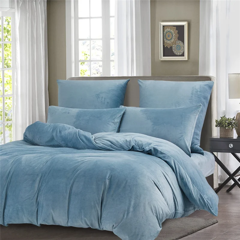 Boqingzhu Winter Bettwäsche 200×220cm Plüsch Blau Hellblau Biber Flanell Warm Kuschelig Flauschig Be