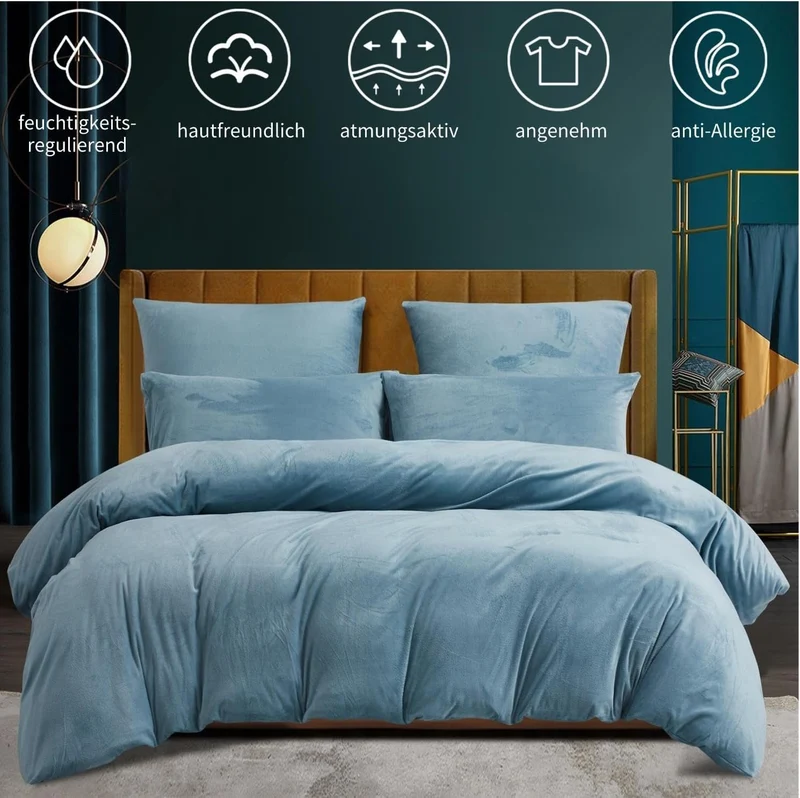 Boqingzhu Winter Bettwäsche 200×220cm Plüsch Blau Hellblau Biber Flanell Warm Kuschelig Flauschig Be