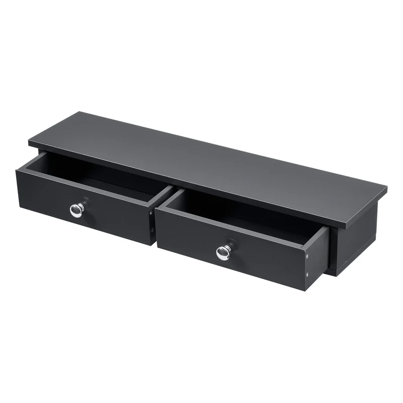 [en.casa] Wandregal mit 2 Schubladen Regal 10x60x15cm Ablage bis 15 kg Hängeregal MDF Dunkelgrau, Du