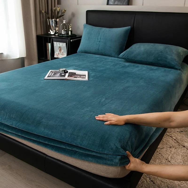 Boqingzhu Flauschige Plüsch Spannbettlaken 180x200cm Petrol Blau Fleece Flanell Cashmere Touch Spann