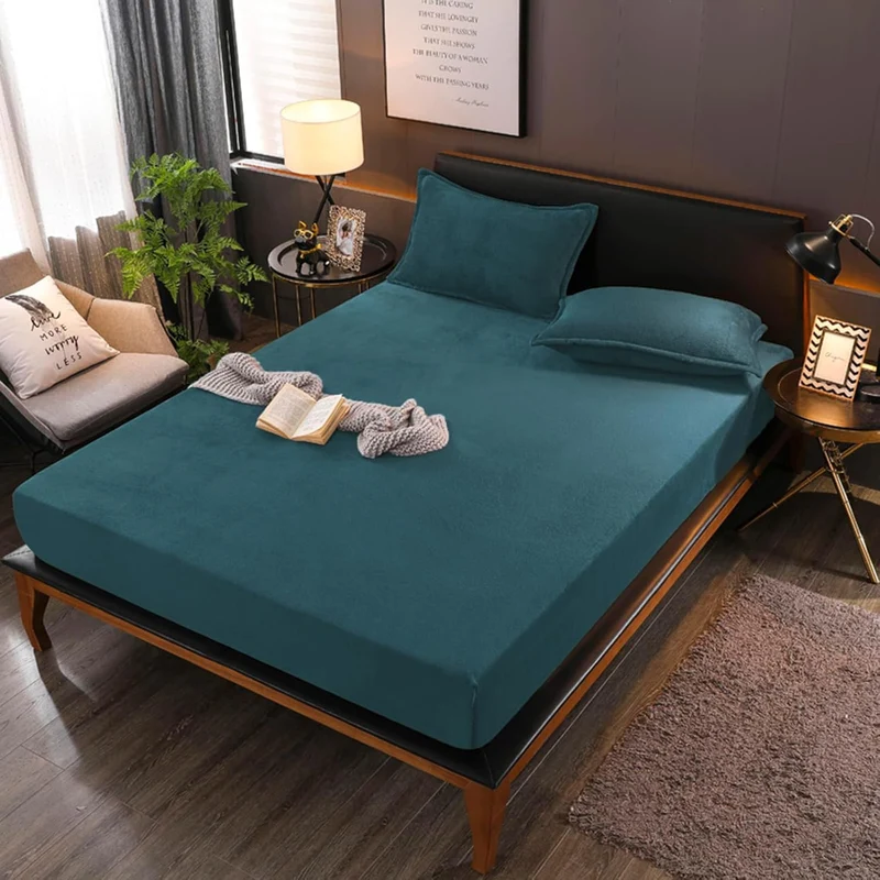 Boqingzhu Flauschige Plüsch Spannbettlaken 180x200cm Petrol Blau Fleece Flanell Cashmere Touch Spann