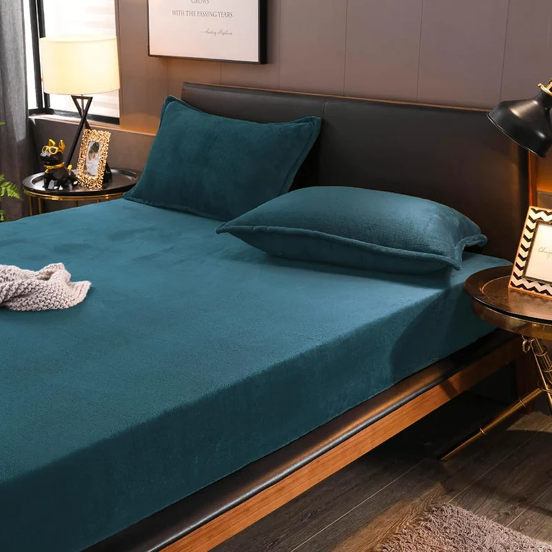 Boqingzhu Flauschige Plüsch Spannbettlaken 180x200cm Petrol Blau Fleece Flanell Cashmere Touch Spann