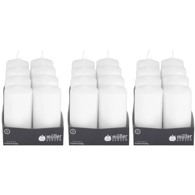 24 Gastro - Stumpenkerzen 120 x 60, Weiss, selbstverlöschende Sicherheits - Stumpenkerzen