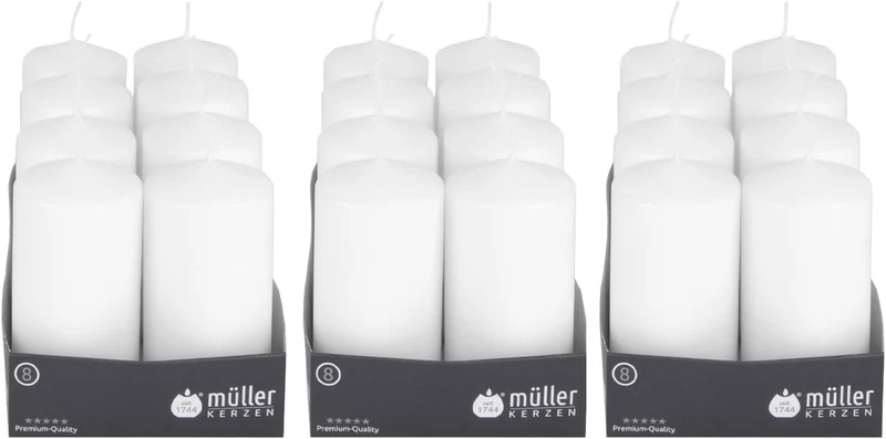 24 Gastro - Stumpenkerzen 120 x 60, Weiss, selbstverlöschende Sicherheits - Stumpenkerzen