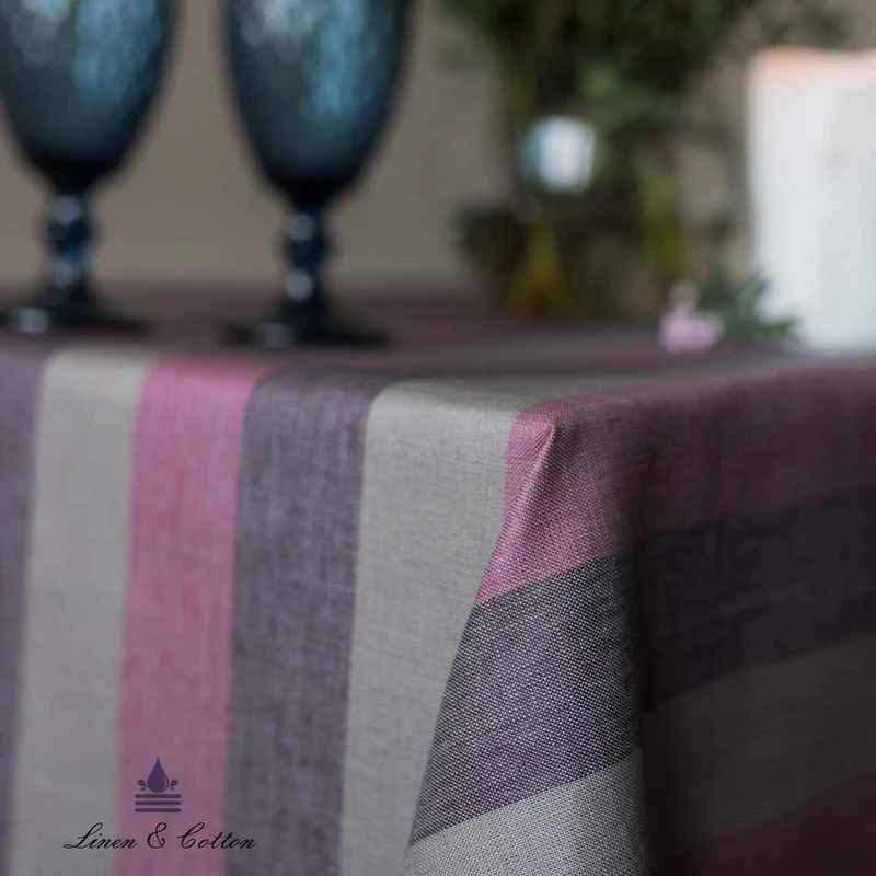 Linen & Cotton Tischdecke Wachstuch Gartentischdecke Silva - 100% Leinen, Lila Rosa Grau (147 x 147