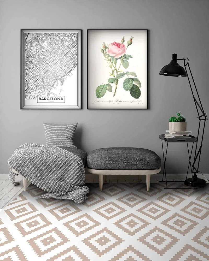 Panorama Vinylteppich Rosa Quadrate - 60x110 cm - Waschbar rutschfest Küchenteppich Rosa 60 x 110 cm
