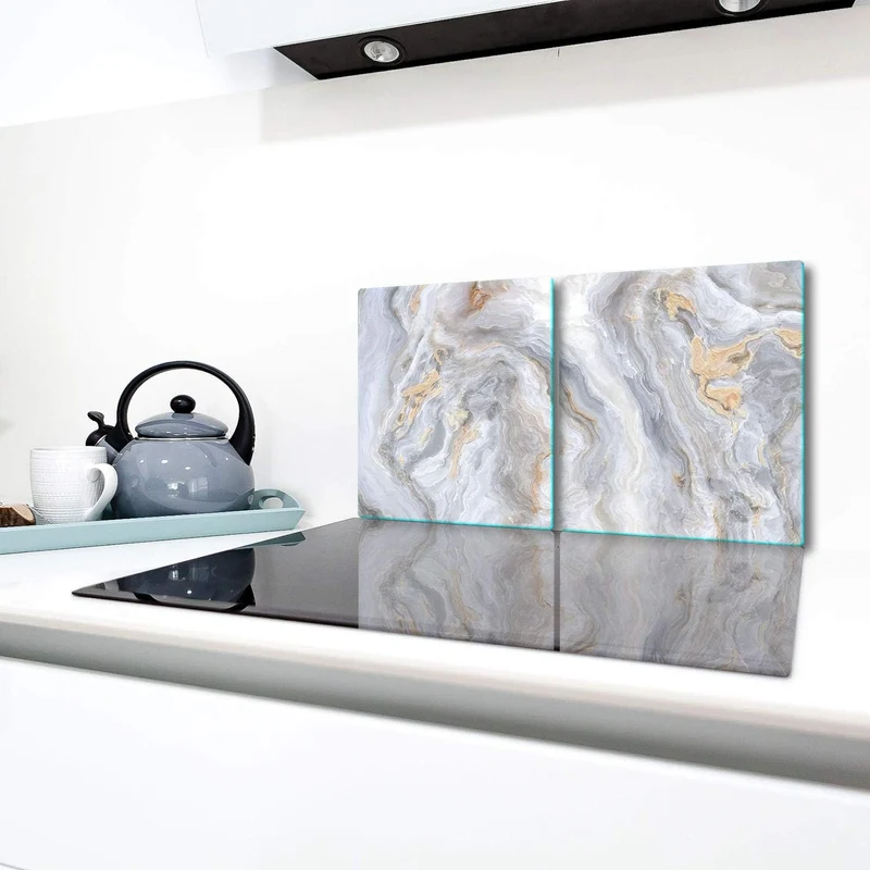 TMK | Herdabdeckplatten Set 2x40x52 cm Ceranfeld Abdeckung Glas Spritzschutz Abdeckplatte Glasplatte
