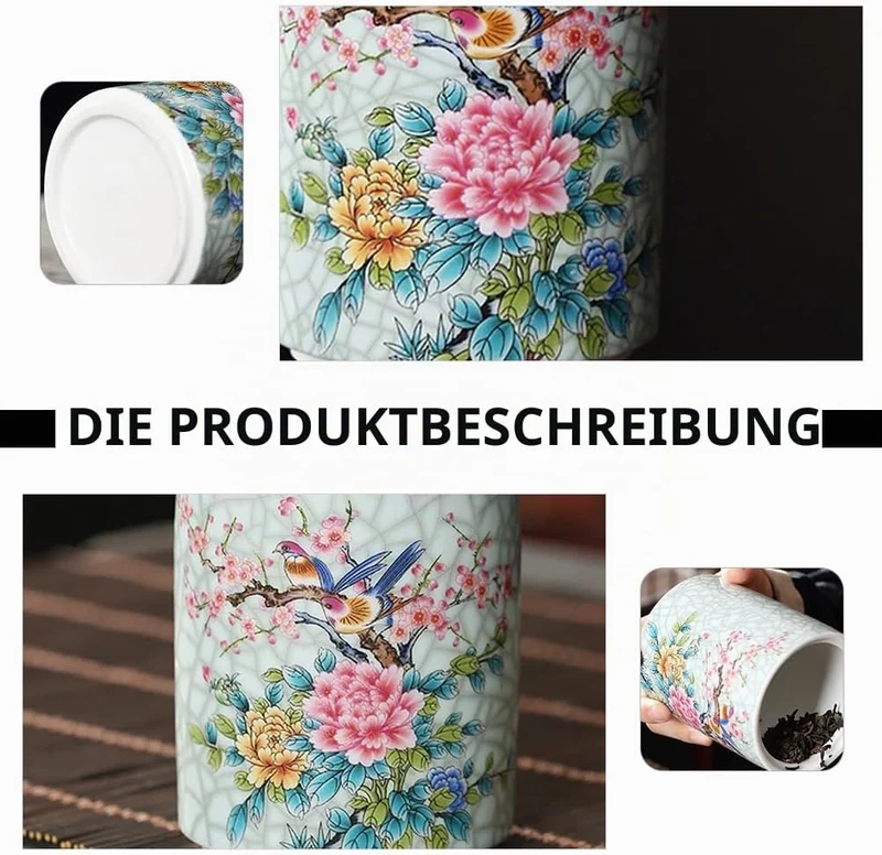 Cabilock Keramik Vorratsdose Vintage Teedose Kaffeedose 550ml Vorratsbehälter mit Deckel Dichtung Te