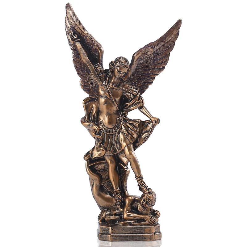 QIANLING 31,8 cm San Miguel Erzengel Statue, St. Michael Statue aus bronzeiertem Harz, St. Michael d