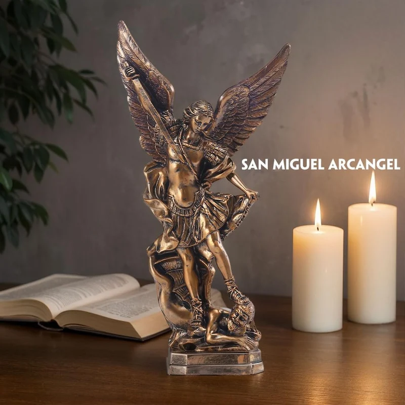 QIANLING 31,8 cm San Miguel Erzengel Statue, St. Michael Statue aus bronzeiertem Harz, St. Michael d